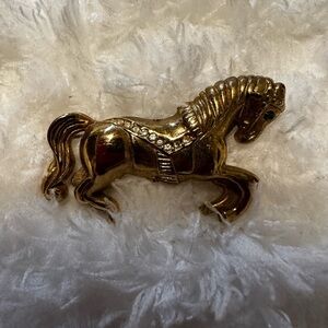 Gold Toned Horse Brooch with Rhinestones